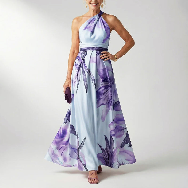 Leandra | Damen Elegant Bedrucktes Halterneck Abendkleid