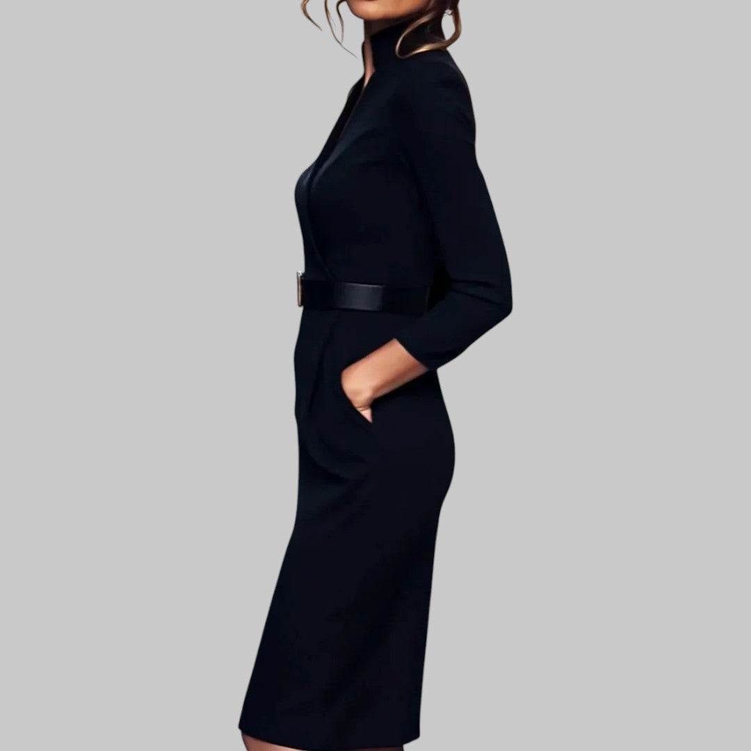 Dag | Damen Elegantes Hemdkragen Midikleid mit Gürtel