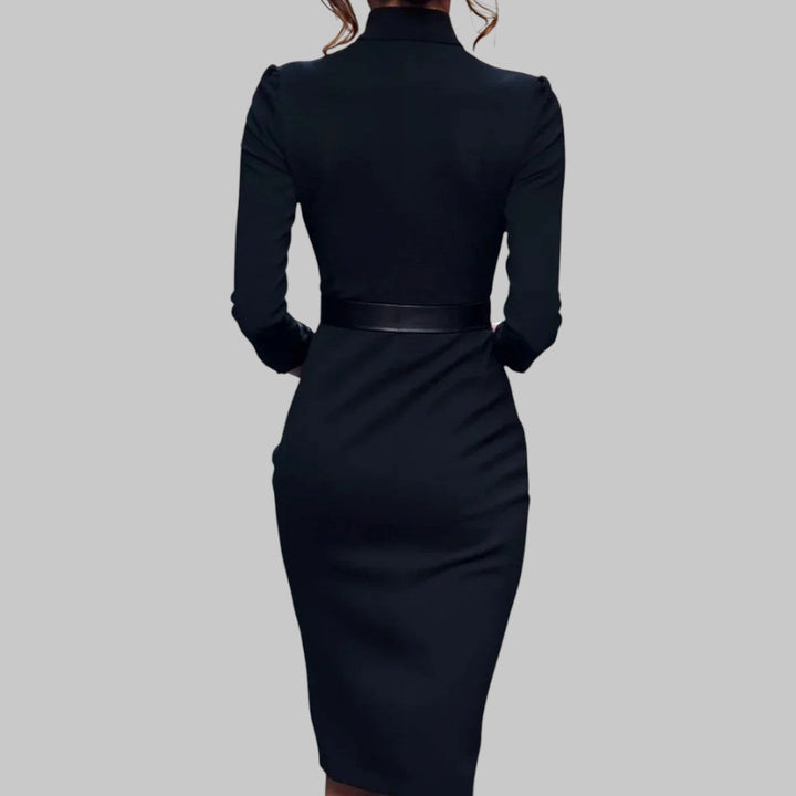 Dag | Damen Elegantes Hemdkragen Midikleid mit Gürtel