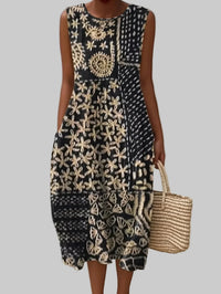 Esther | Damen Sommer Ärmelloses Bedrucktes Midikleid