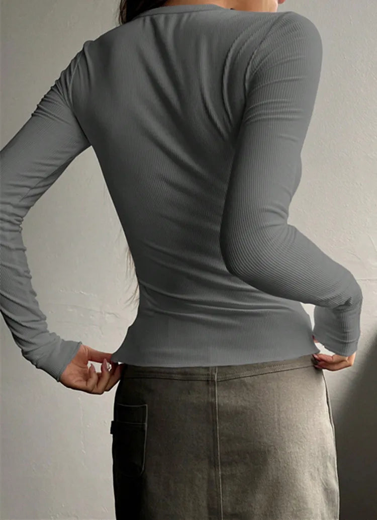 Aurora | Damen Geripptes Langarm Henley Top