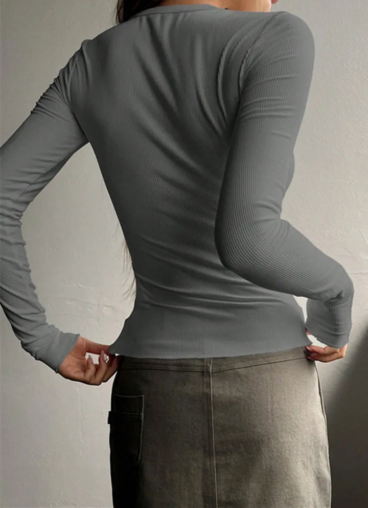 Aurora | Damen Geripptes Langarm Henley Top
