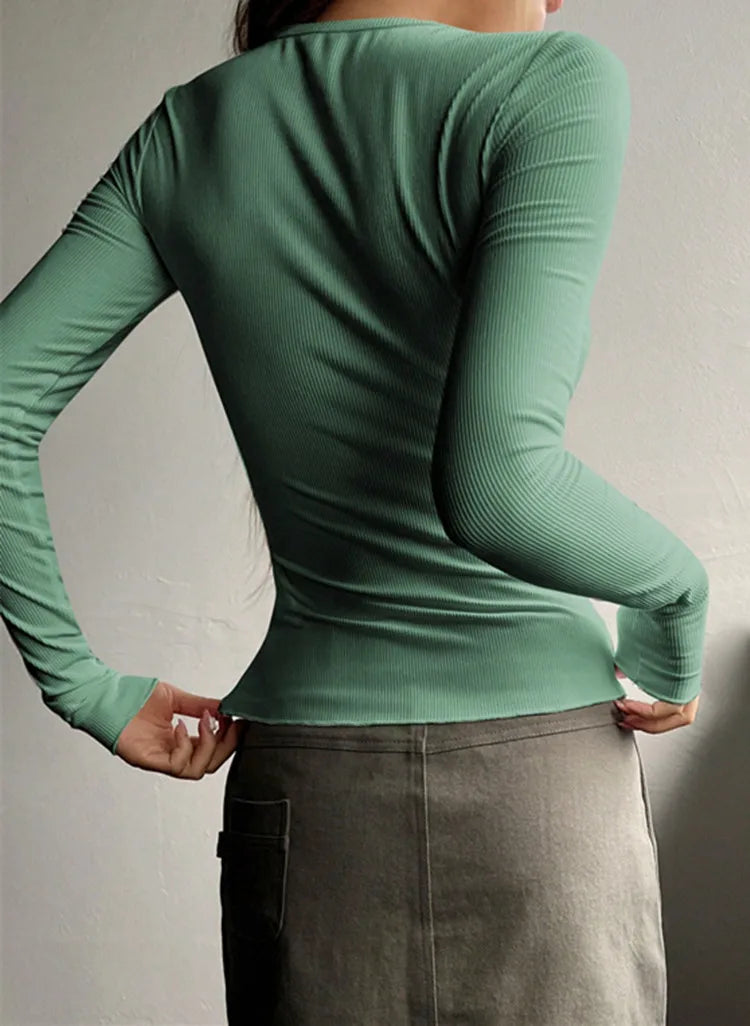 Aurora | Damen Geripptes Langarm Henley Top