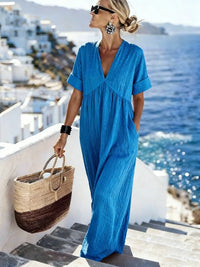 Nela | Damen Sommer V-Ausschnitt Leinenkleid