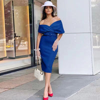 Thea | Damen Elegantes Schulterfrei Abendkleid mit Taillengürtel