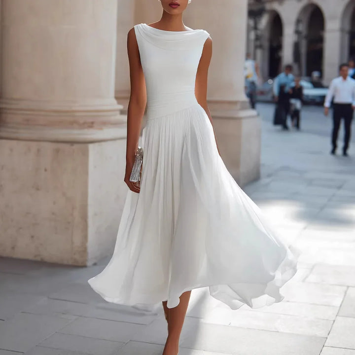 Malia | Damen Elegantes Pleated Midikleid