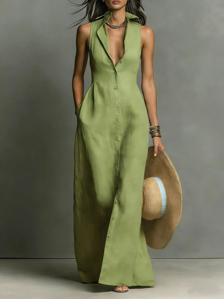 Gina | Damen Elegantes Ärmelloses Hemdkleid Mit Knöpfen