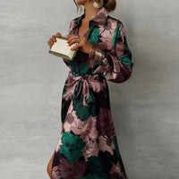 Renata | Women's Floral Maxi Shirt Dress with Belt and Button Placket