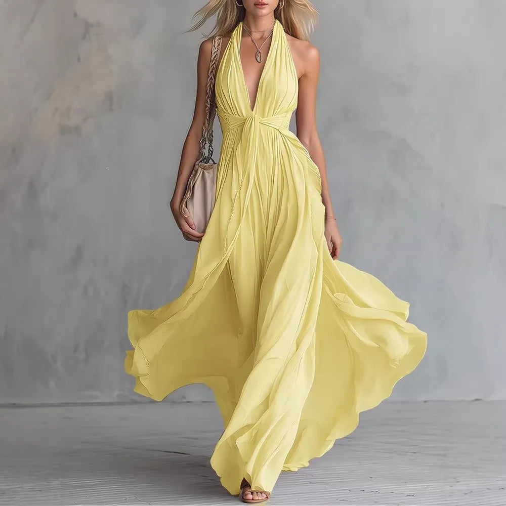 Rahel | Damen Sommer Fließendes Maxikleid