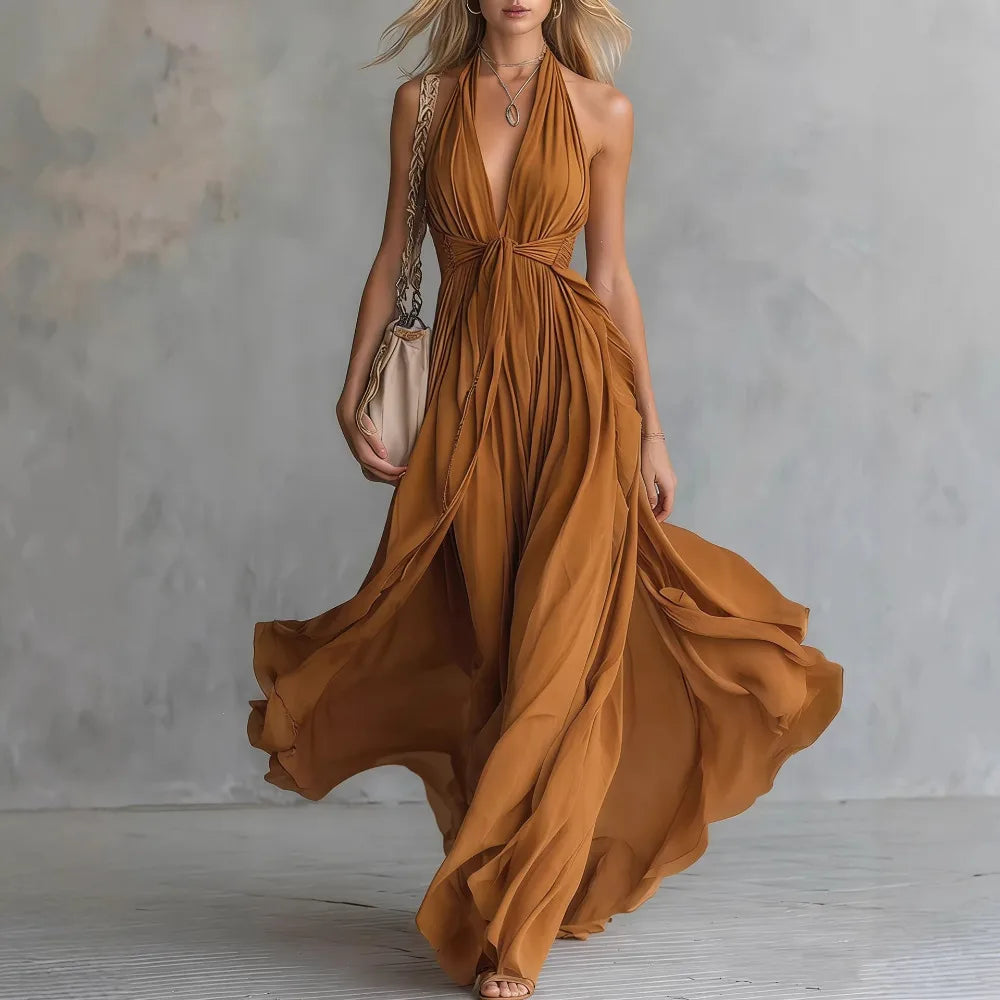 Rahel | Damen Sommer Fließendes Maxikleid