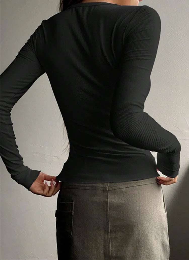 Aurora | Damen Geripptes Langarm Henley Top