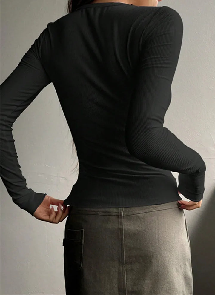 Aurora | Damen Geripptes Langarm Henley Top