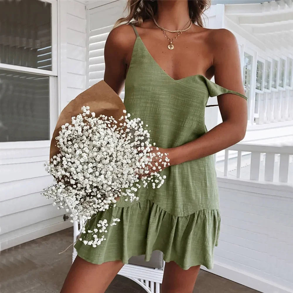 Jolina | Damen Sommer Rüschen Mini Kleid