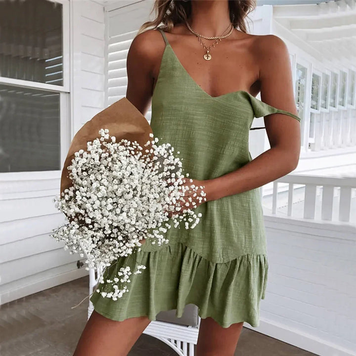 Jolina | Damen Sommer Rüschen Mini Kleid