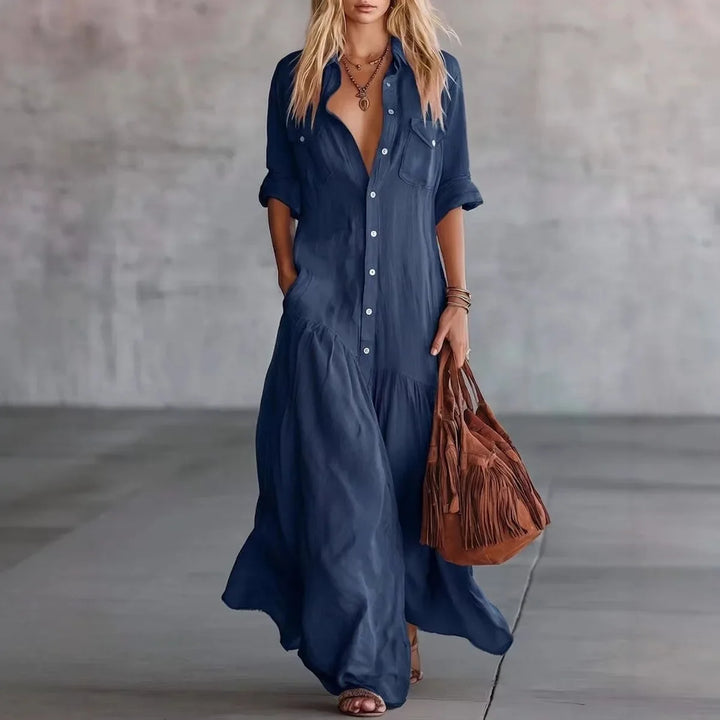Smilla | Damen Lässig Gestaffelt Maxikleid