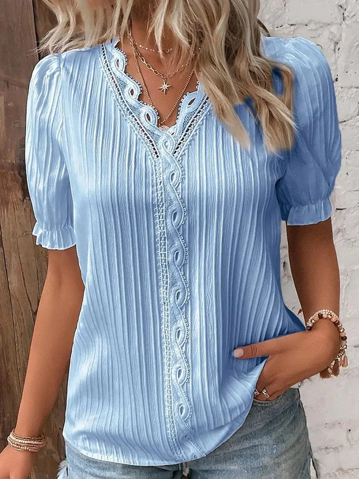 Xaver | Damen Kurzarm V-Ausschnitt Sommer Bluse