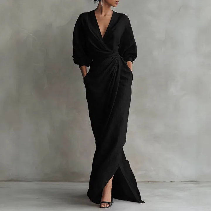 Romina | Damen Wickel Maxikleid Mit V-Ausschnitt