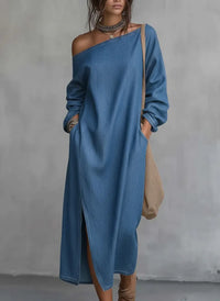 Doris | Damen Lässiges One-Shoulder Maxikleid