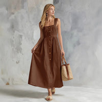 Lana | Damen Sommer Knopf Maxikleid