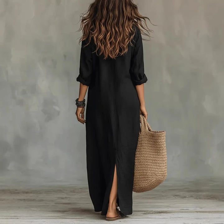 Savannah | Damen Lässiges Maxikleid mit Hemdkragen
