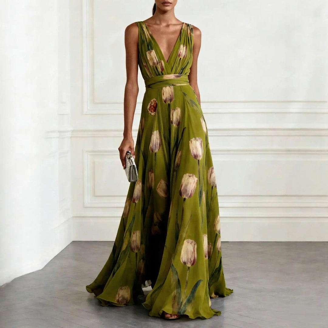 Muriel | Damen Geblümtes Maxikleid Mit V-Ausschnitt