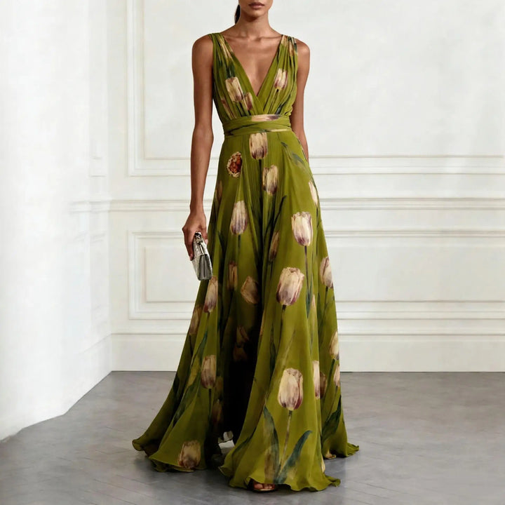 Muriel | Damen Geblümtes Maxikleid Mit V-Ausschnitt