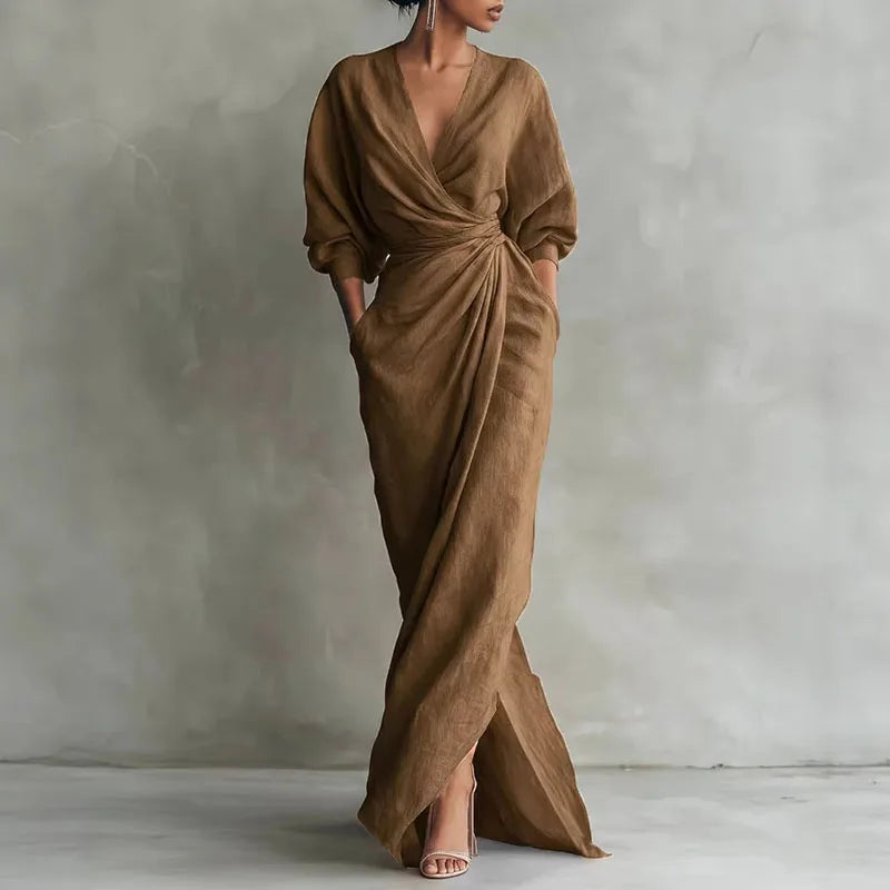 Romina | Damen Wickel Maxikleid Mit V-Ausschnitt