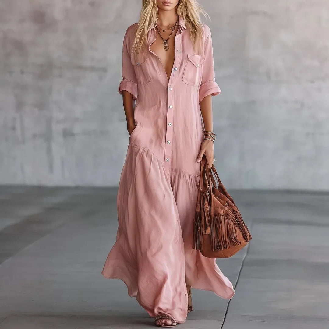 Smilla | Damen Lässig Gestaffelt Maxikleid