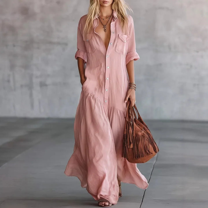 Smilla | Damen Lässig Gestaffelt Maxikleid