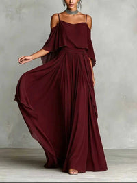 Geraldine | Damen Elegantes Schulterfreies Chiffon Maxikleid
