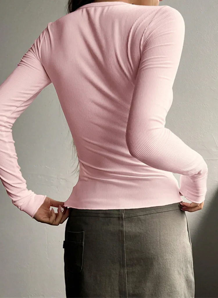 Aurora | Damen Geripptes Langarm Henley Top