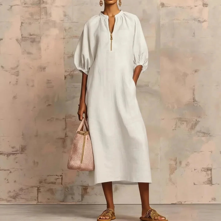 Jule | Damen Sommer Puffärmeln Maxikleid