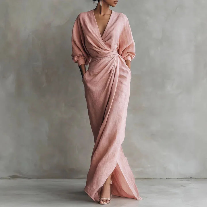Romina | Damen Wickel Maxikleid Mit V-Ausschnitt