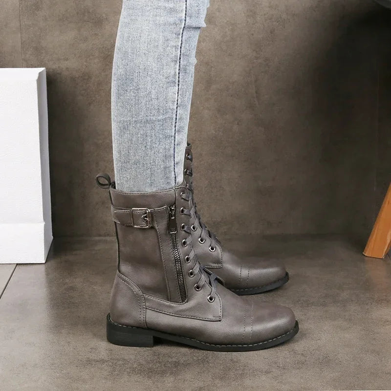 Stella | Damen Robuste Schnür Lederstiefel mit Absatz