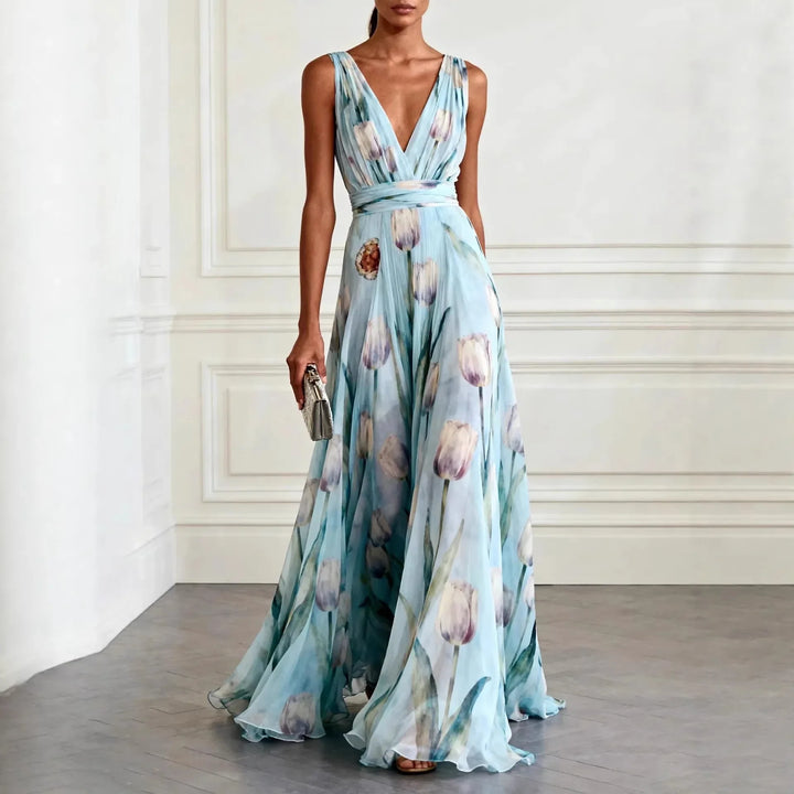 Muriel | Damen Geblümtes Maxikleid Mit V-Ausschnitt