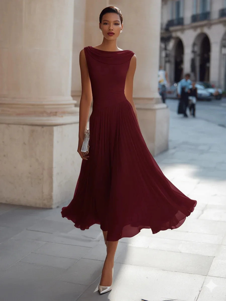 Malia | Damen Elegantes Pleated Midikleid