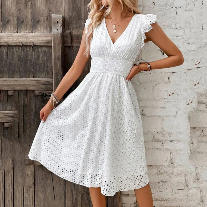 Sibylle | Damen Elegantes A-Linien Kleid mit Rüschenärmeln