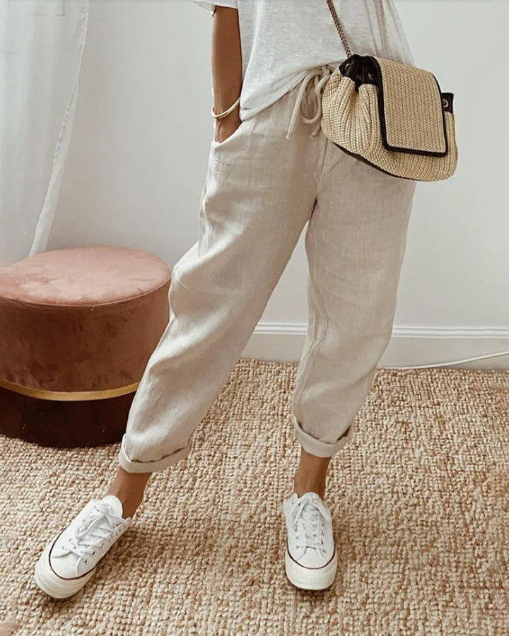 Jennifer | Damen Elastischem Bund Leinen Sommer Hosen
