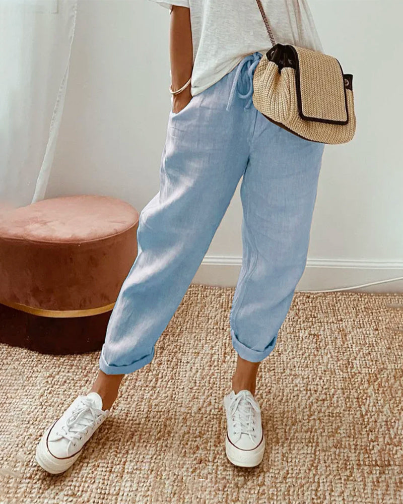 Jennifer | Damen Elastischem Bund Leinen Sommer Hosen