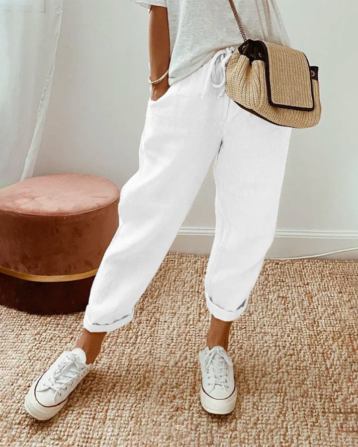 Jennifer | Damen Elastischem Bund Leinen Sommer Hosen
