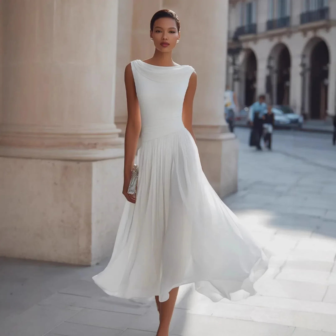 Malia | Damen Elegantes Pleated Midikleid