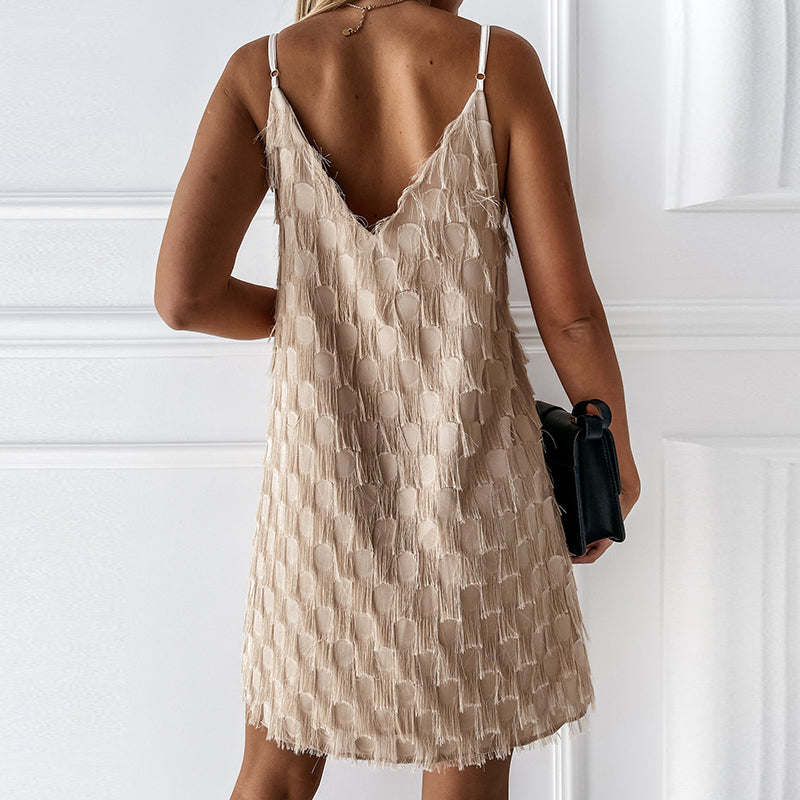 Luisa | Robe structurée à franges avec col en V pour femmes