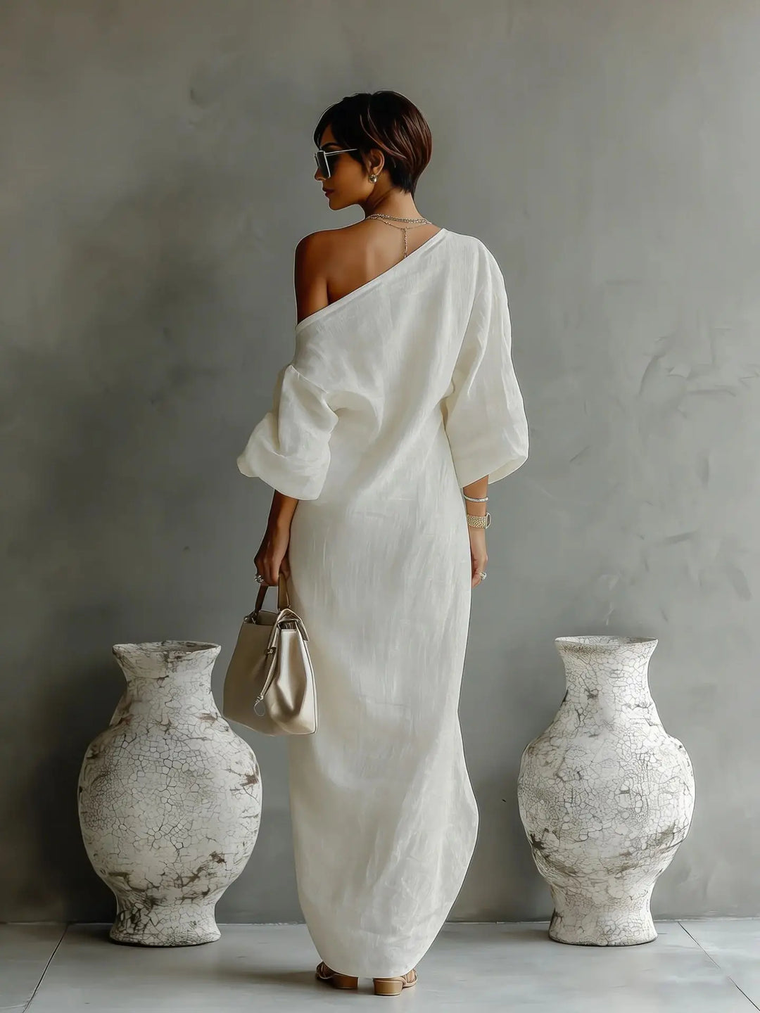 Joëlle | Damen Leinen Sommerkleid Mit One-Shoulder Design