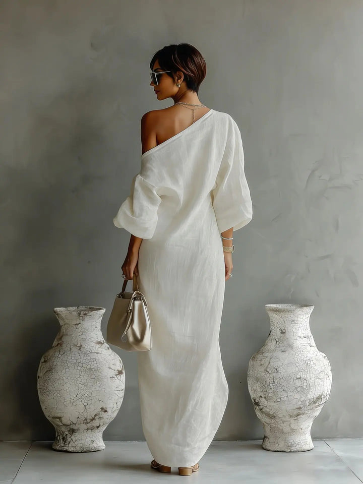 Joëlle | Damen Leinen Sommerkleid Mit One-Shoulder Design