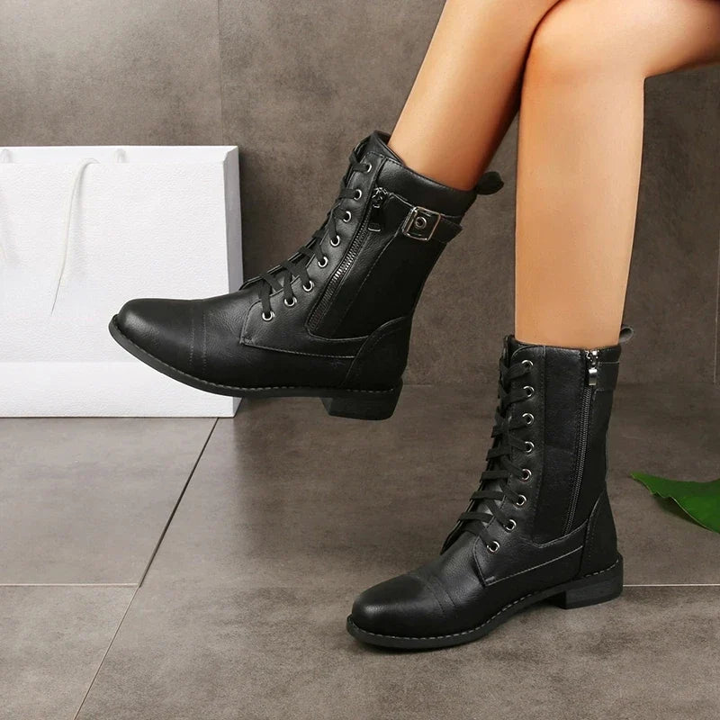 Stella | Damen Robuste Schnür Lederstiefel mit Absatz