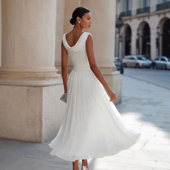 Malia | Damen Elegantes Pleated Midikleid