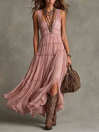 Stefanie | Damen Luftiges Boho Stufen Maxikleid