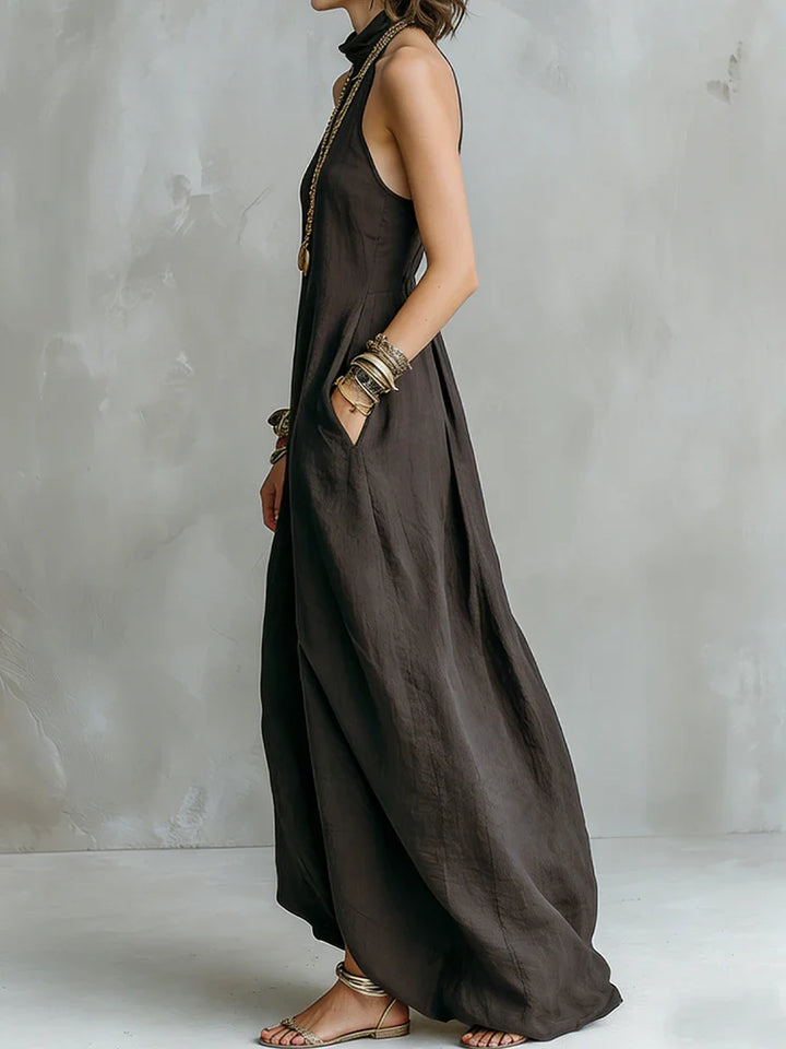 Aurelia | Damen Neckholder Leinen Maxikleid