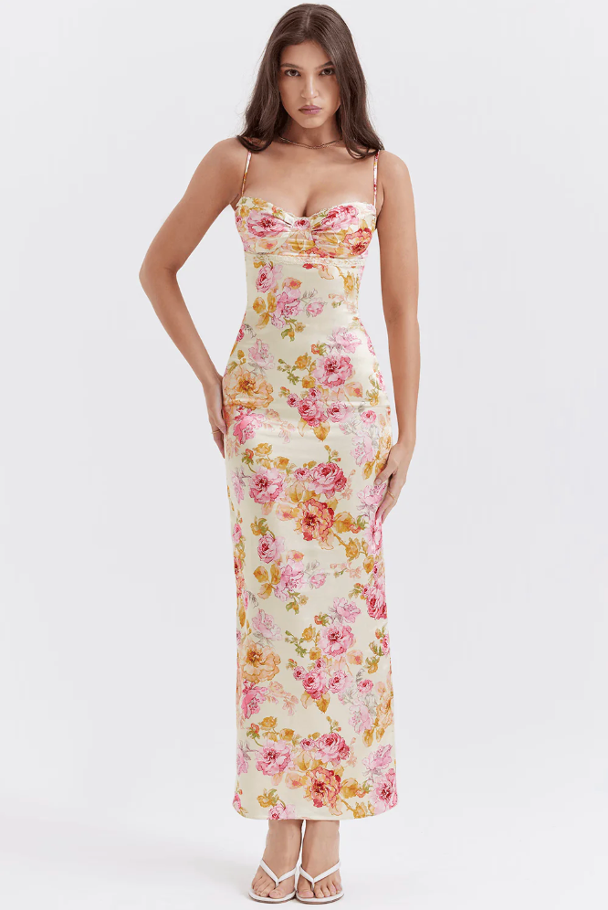 Emma | Damen Geblümtes Hochzeitsgast Maxi Kleid