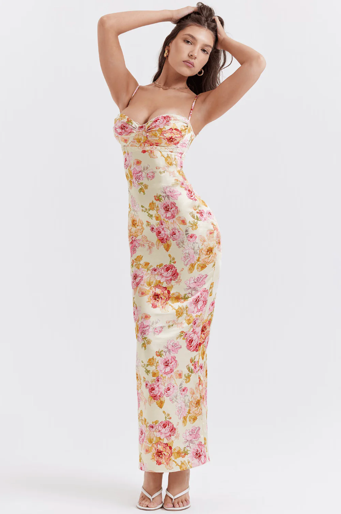 Emma | Damen Geblümtes Hochzeitsgast Maxi Kleid